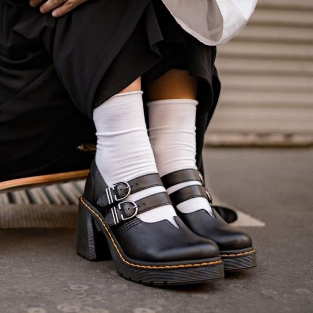 Dr. Martens Eviee Black Sendal Leather Heeled Shoes Women's 10 UK 8 NIB - Picture 13 of 15